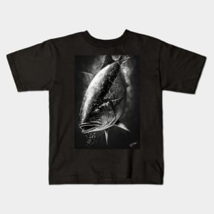 Tuna Swimming India Ink On Black Kids T-Shirt